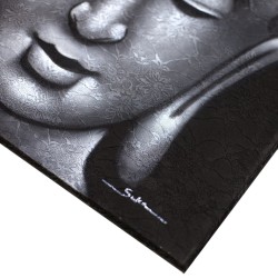 Dipinto del Buddha - Dettaglio broccato grigio - 80x60 cm