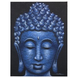 Dipinto del Buddha - Dettaglio broccato blu - 80x60 cm