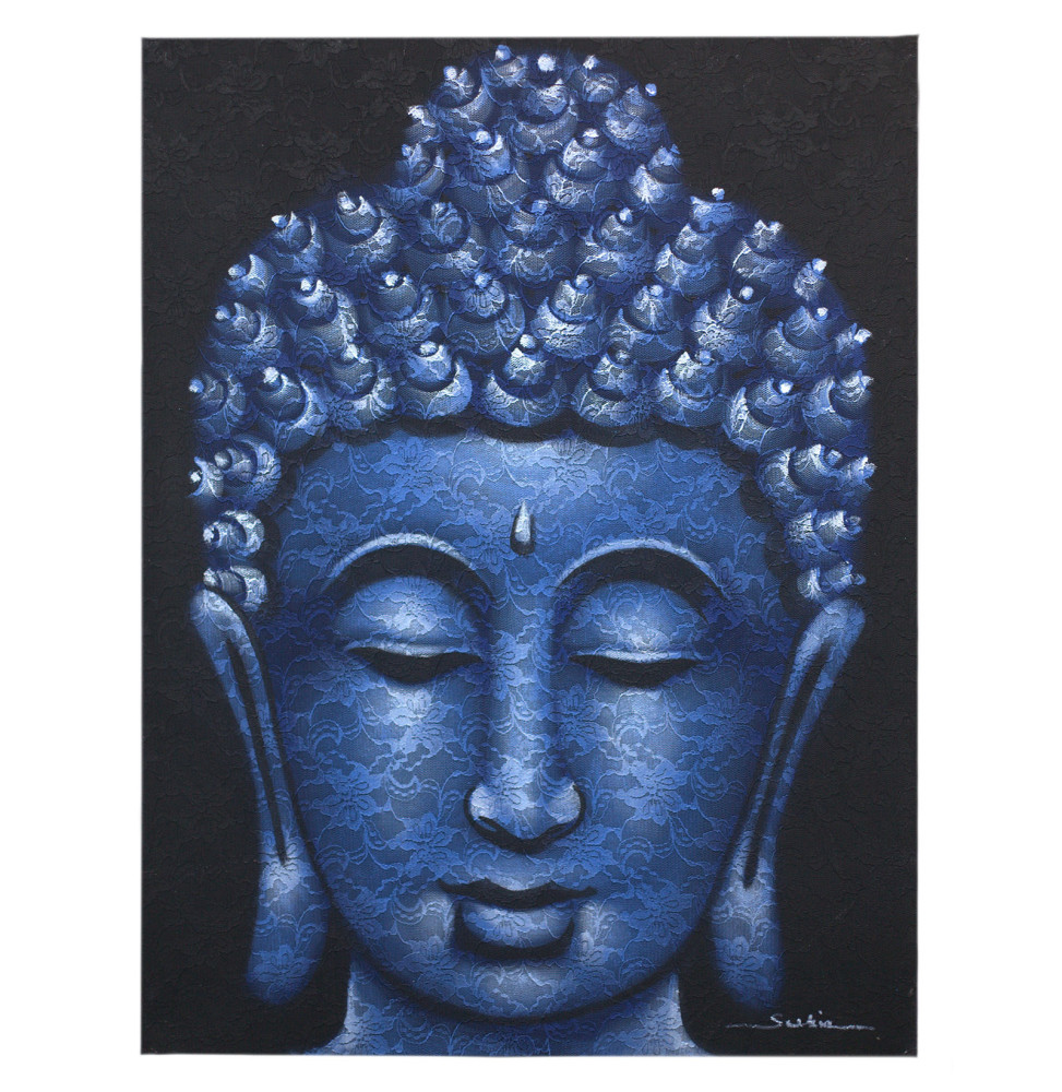 Cuadro de Buda - Detalle de Brocado en Azul - 80x60cm