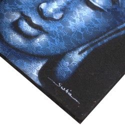 Dipinto del Buddha - Dettaglio broccato blu - 80x60 cm