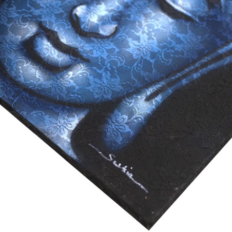 Cuadro de Buda - Detalle de Brocado en Azul - 80x60cm