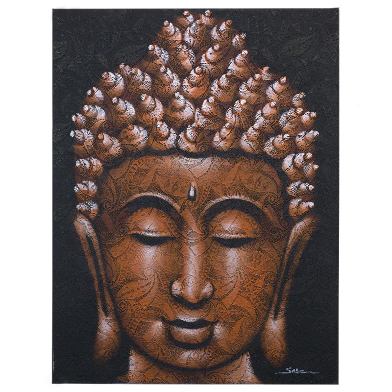 Dipinto del Buddha - Dettaglio broccato di rame - 80x60 cm-IMMAGINI DEL TESSUTO-HOSTENATURA