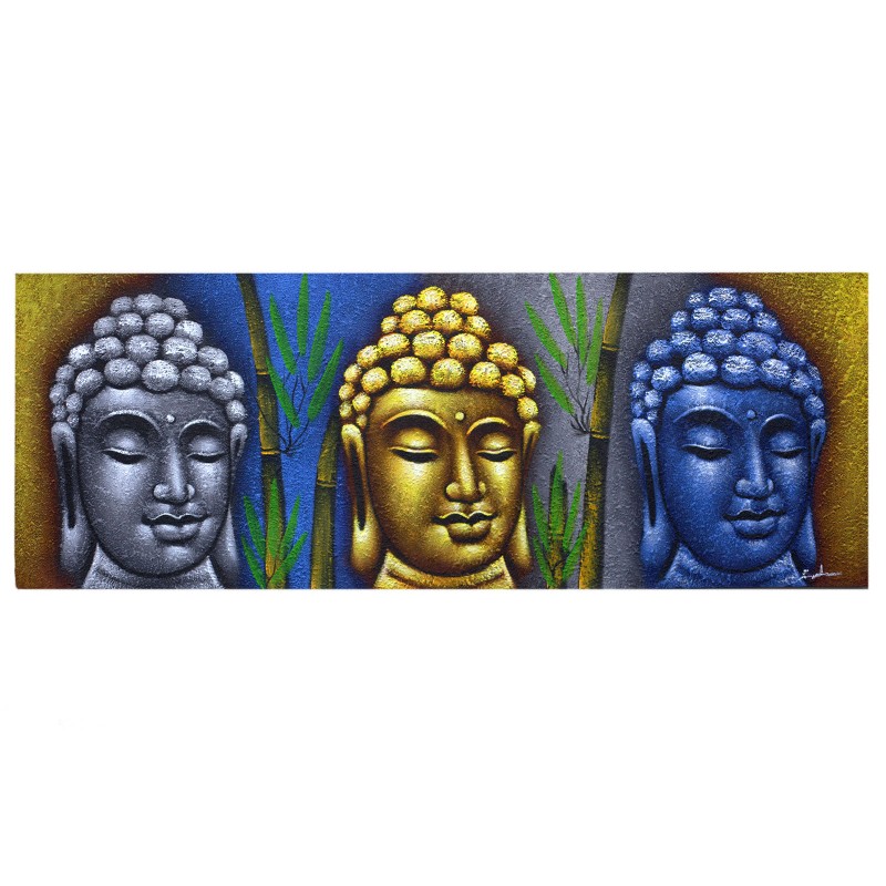 Peinture Bouddha - Trois Têtes avec Bambou-PHOTOS DE TISSUS-HOSTENATURA