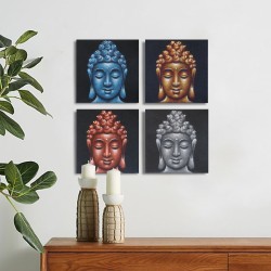 Set of 4 Details of Buddha Heads in Sand 30x30cm