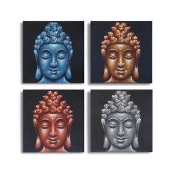 Set of 4 Details of Buddha Heads in Sand 40x40cm