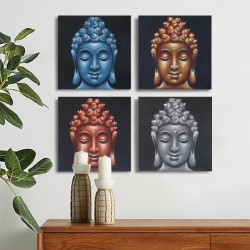 Set of 4 Details of Buddha Heads in Sand 40x40cm