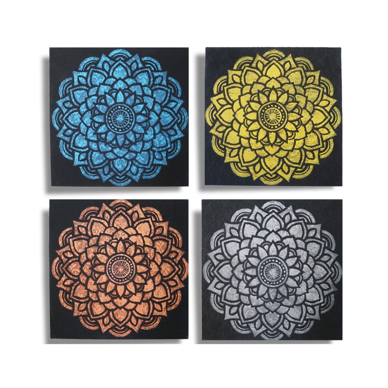 Lot de 4 Mandala Brocart Détails 30x30cm-PHOTOS DE TISSUS-HOSTENATURA