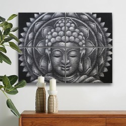 Detaliu brocart Mandala Buddha gri 30x40cm x 4