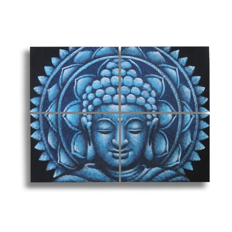 Blauer Buddha Mandala Brokat Detail30x40cm x 4-STOFFBILDER-HOSTENATURA