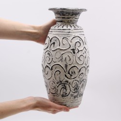 Ceramic Vase with Whirlpool Motif- Cream - 32x15cm