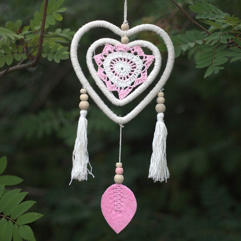 Dreamcatcher - Medium Pink Heart-BALI DREAM CATCHER-HOSTENATURA