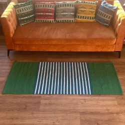 Tapis en coton indien - 70x170cm - Bleu/ Vert