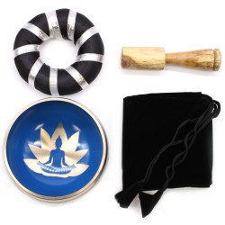 Conjunto Tigela Tibetana - Movimentos de Yoga - Branco/Azul 10,7 cm