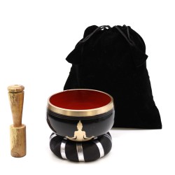 Conjunto de Tigelas Tibetanas - Buda - Preto/Laranja 10.7 cm