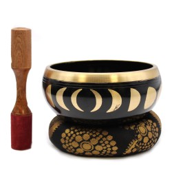 Lrg Tibetano Bowl Set - Moon Phase - Negro 14 cm