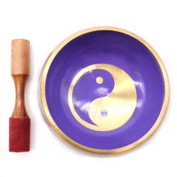 Conjunto Tigela Tibetana Lrg - Yin & Yang - Branco/Roxo 14cm