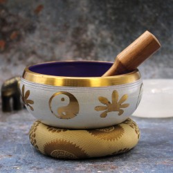 Tibetan Bowl Set Lrg - Yin & Yang - White/Purple 14cm