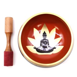 Tibetan Bowl Set Lrg - Buddha - Black/Orange 14cm