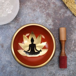 Tibetan Bowl Set Lrg - Buddha - Black/Orange 14cm