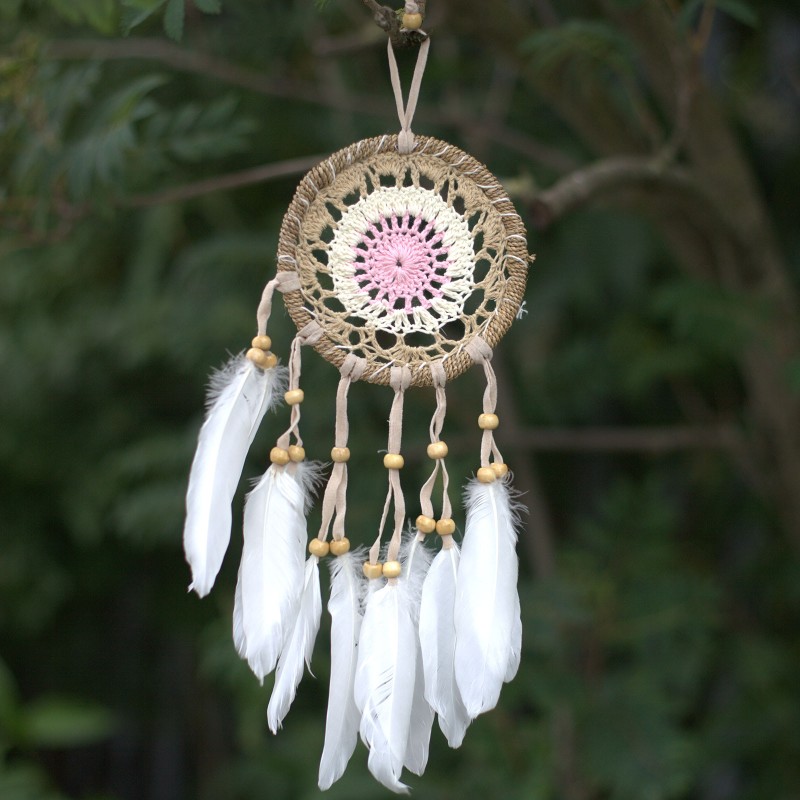 Dreamcatcher-Macramé Rosa 12cm (Cores Aleatórias)-Apanhador de sonhos de Bali-HOSTENATURA