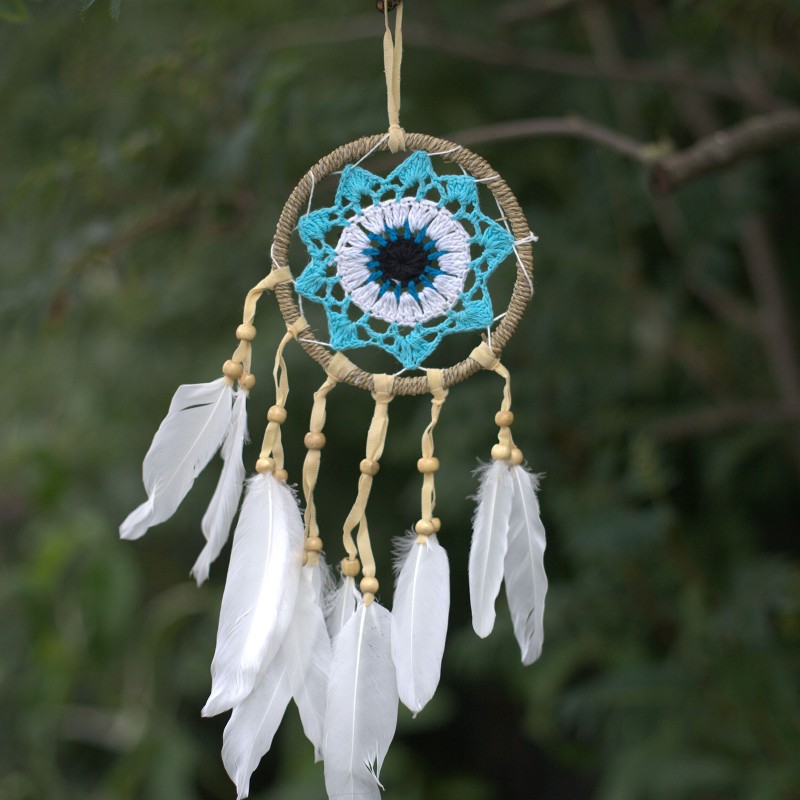 Apărător de vise în macrame albastru 12 cm (culori asortate)-BALI DREAM CATCHER-HOSTENATURA