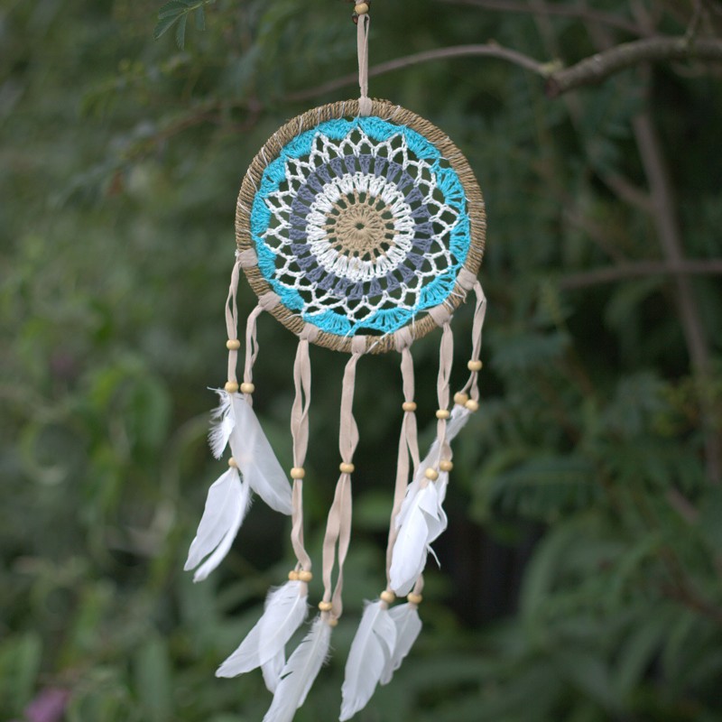 Apărător de vise în macrame albastru 16 cm (culori asortate)-BALI DREAM CATCHER-HOSTENATURA