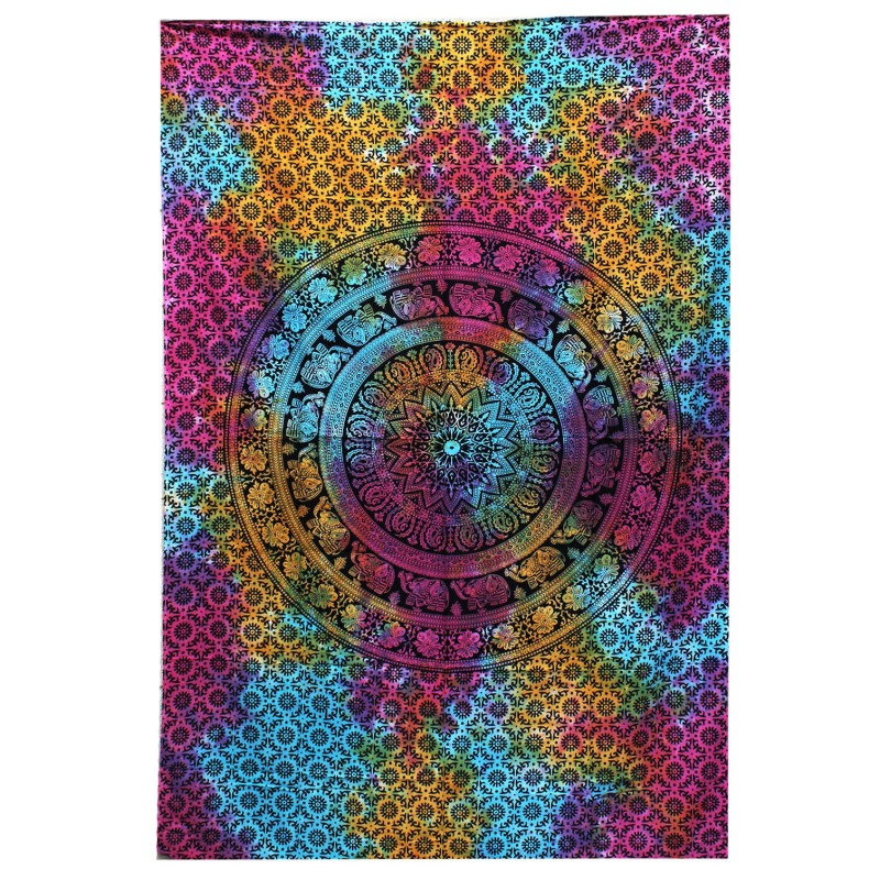 Double Cotton Quilt + Tapestry - Elephant Mandala-COTTON QUILTS-HOSTENATURA