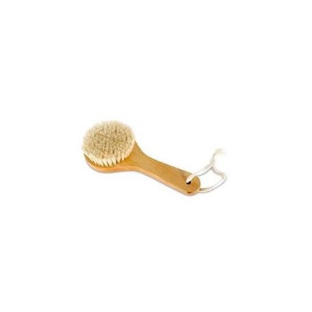 Body exfoliating brush with short handle