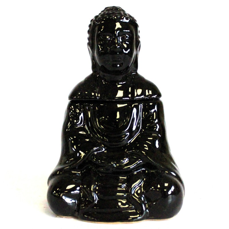 Sitting Buddha Oil Burner - Black-CLASSIC BUDDHA OIL BURNERS-HOSTENATURA