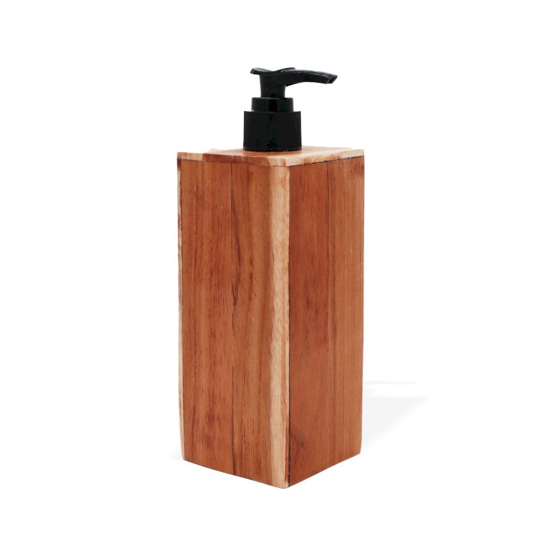 Dispenser di sapone in legno di teak naturale - quadrato-DISPENSER SAPONE IN LEGNO-HOSTENATURA