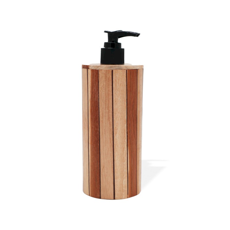 Natural teak wood soap dispenser - Round-WOODEN SOAP DISPENSERS-HOSTENATURA