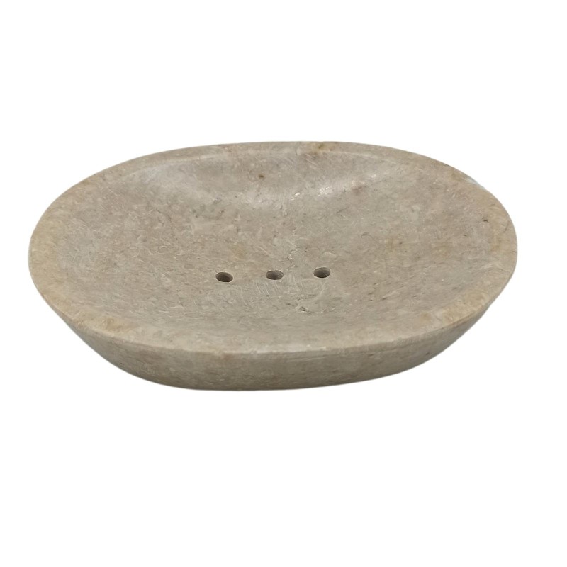 Saboneteira clássica oval em mármore creme-SABONETES DE PEDRA NATURAL-HOSTENATURA