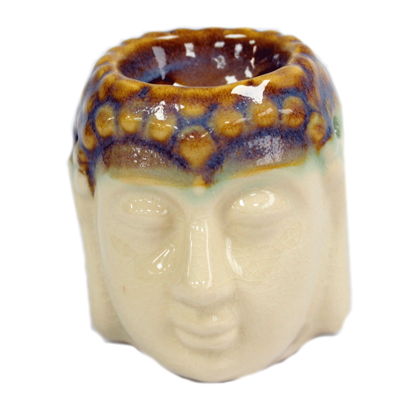 Buddha Face Oil Burner- Ivory and Blue-CLASSIC BUDDHA OIL BURNERS-HOSTENATURA