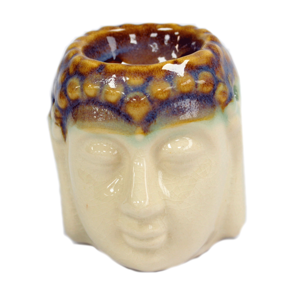 Quemador aceite Buda cara- Marfil y azul-CLASSIC BUDDHA OIL BURNERS-HOSTENATURA