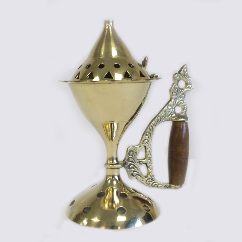 Large Cone Burner with Handle-TRADITIONAL BRASS INCENSE BURNERS-HOSTENATURA