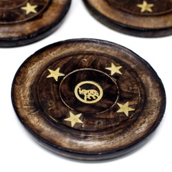 Round disc incense holder made of mango wood - 9cm - Cones & Incense