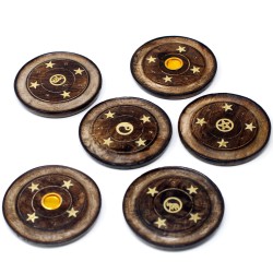 Round disc incense holder made of mango wood - 9cm - Cones & Incense