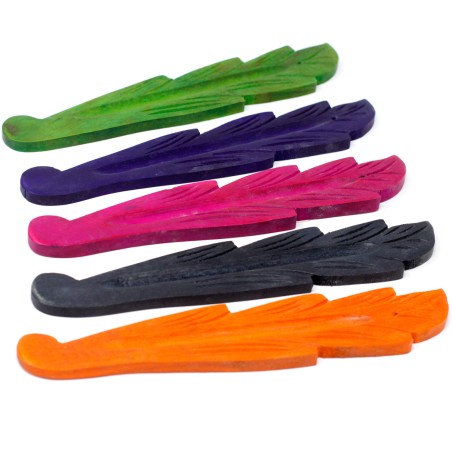 Porta incienso forma de hoja de colores madera de Mango - 1 unidad - color aleatorio - 24cm