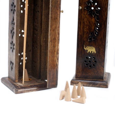 Torre de incienso cuadrada - porta incienso - Madera de Mango - Incienso & Conos - 30x5x5cm