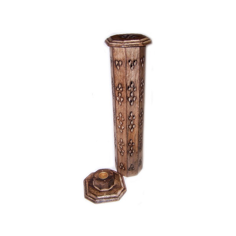 Hexagonal Incense Burner Incense Tower - Mango Wood - 37x4x4cm-INCENSE BURNERS-HOSTENATURA