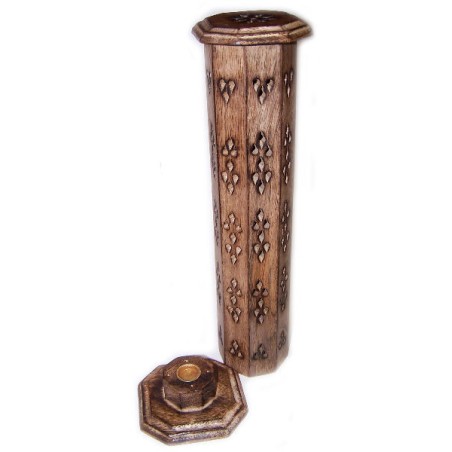 Quemador de Incienso Hexagonal Torre de Incienso - Madera de Mango Wood - 37x4x4cm