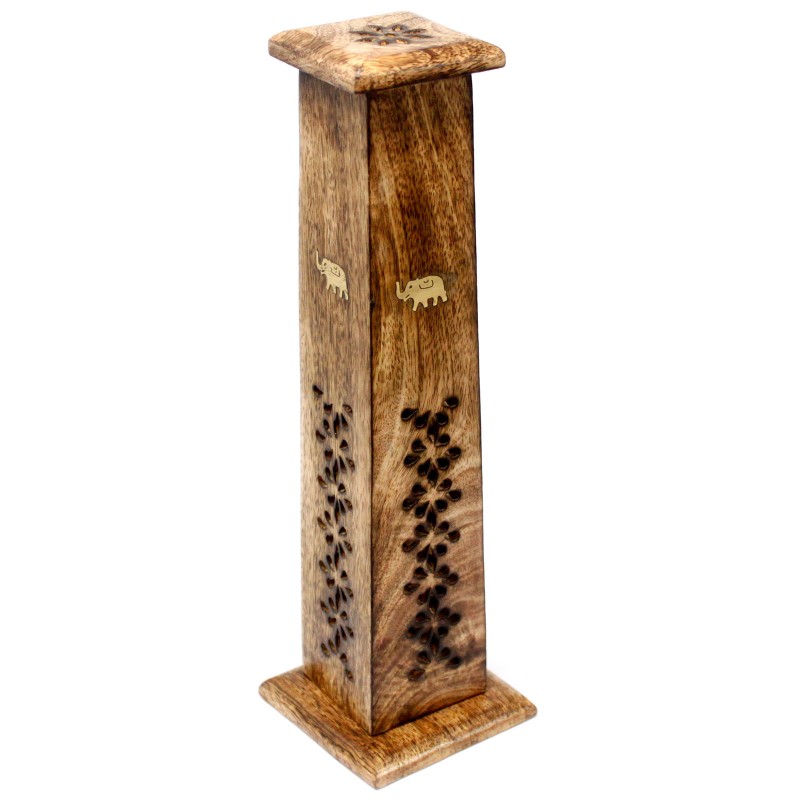 Räucherstäbchenturm - Räucherstäbchenhalter - Mangoholz - Kegel & Räucherstäbchen - 30,5x9x9cm-Weihrauchbrenner-HOSTENATURA