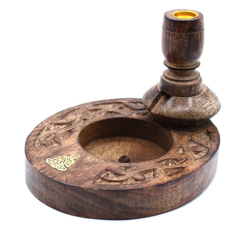 Sm Reverse Burner Mango Wood - Brass Buddha-REVERSE FLOW INCENSE BURNERS-HOSTENATURA