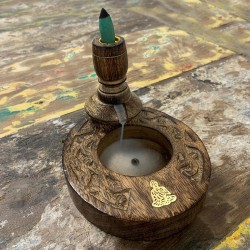 Sm Reverse Burner Mango Wood - Brass Buddha