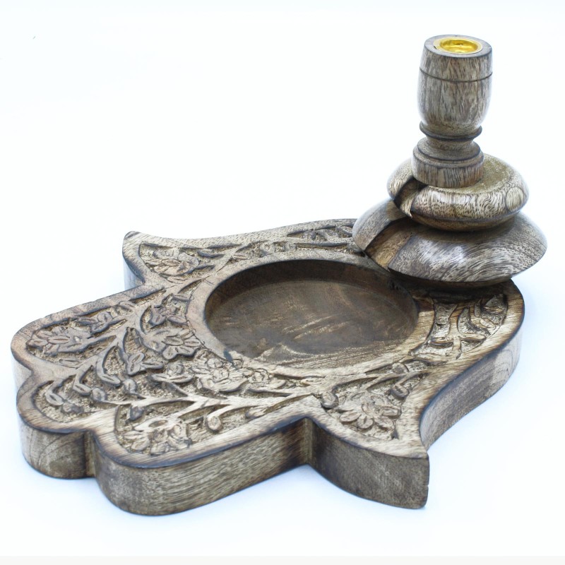 Lrg Reverse Burner Mango Wood - Hamsa-REVERSE FLOW INCENSE BURNERS-HOSTENATURA