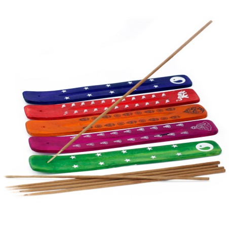 Porta incienso de colores - Madera de Mango - Color Aleatorio - 1 unidad - 24cm