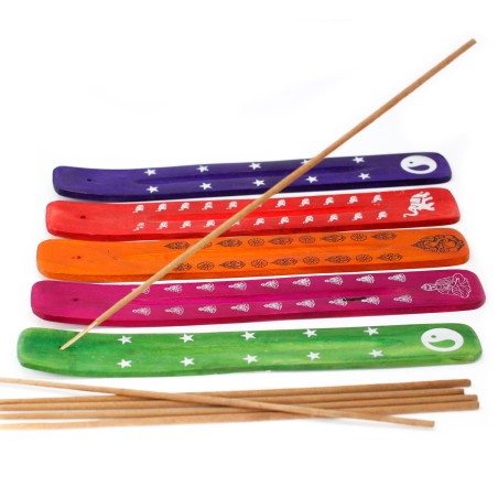 Porta incienso de colores - Madera de Mango - Color Aleatorio - 1 unidad - 24cm