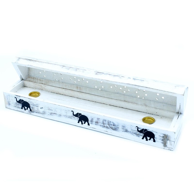 Incense holder with white finish - Incense box - 29x5x5cm-INCENSE BURNERS-HOSTENATURA