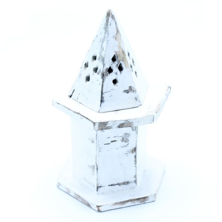 Porta Incienso Acabado en Blanco - Mini Casa Pirámide - 5x5x15cm